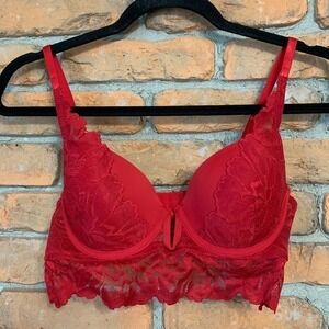 Marilyn Monroe Intimates Longline Floral Lace V-Wire Demi Bra Red - Size 34B